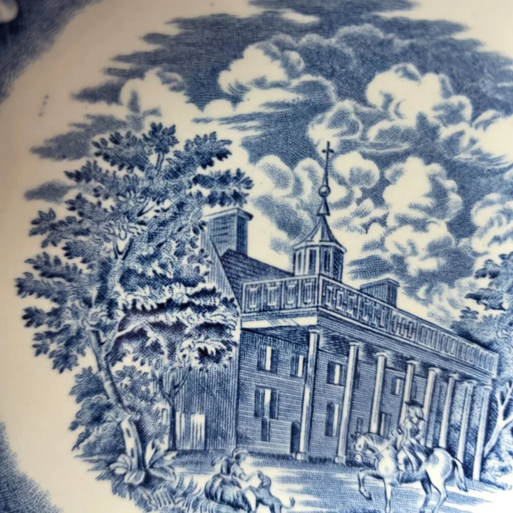 Staffordshire Liberty Blue Coupe Soup Bowl Blue White Design Mount Vernon